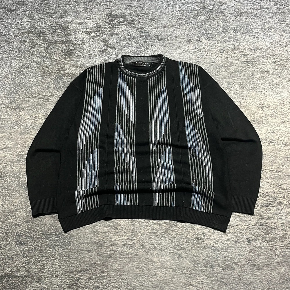 Vintage Protege Sweater Mens XL Black Acrylic Pattern Funky 90s Made In USA